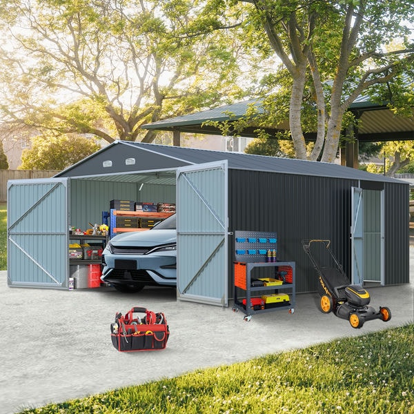 Spacious Outdoor Storage Shed: This 13x20FT outdoor storage shed offers a generous 250 square feet of floor space, perfect for storing trucks, cars, large tools, and lawn equipment.