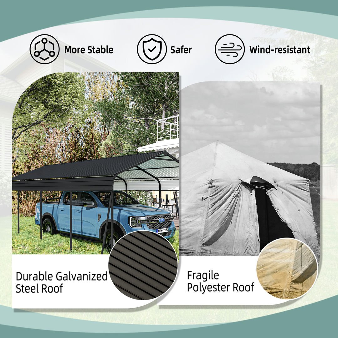 Metal Carport 12×20 Car Port, Outdoor Storage Heavy Duty Metal Canopy Multi-Use Garage Shed for Car and Truck, Carport Kit with Galvanized Steel Roof Building and Frame - Image 5