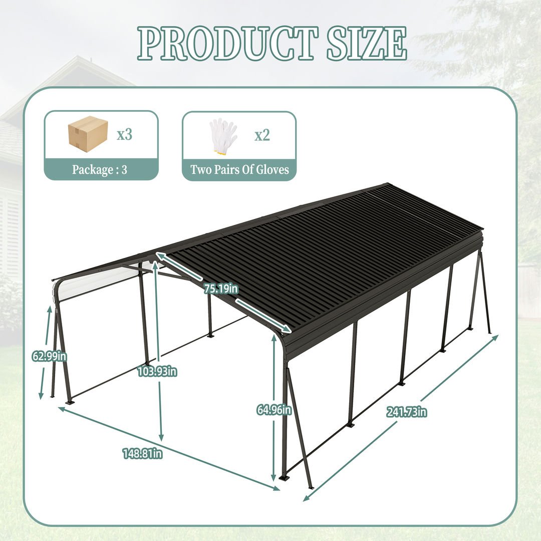 Metal Carport 12×20 Car Port, Outdoor Storage Heavy Duty Metal Canopy Multi-Use Garage Shed for Car and Truck, Carport Kit with Galvanized Steel Roof Building and Frame - Image 6